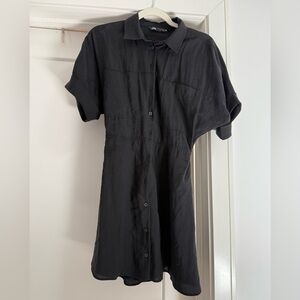 Zara black button up mini dress with elastic waist